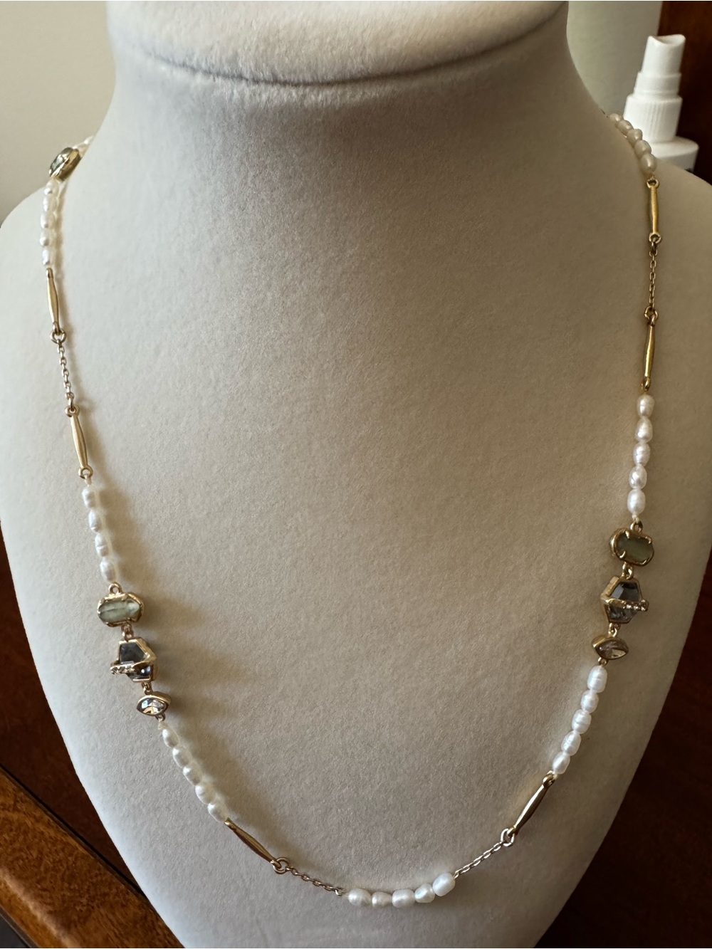 Stella & Dot Gold-Tone Necklace with White Pearls and Crystal Stations
